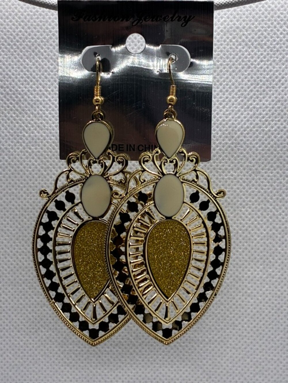3For$20 Fashion Jewelry Gold Glitter Filigree Teardrop Dangle Earrings